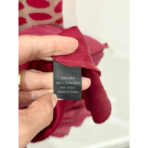 Development by Erica Davies Silk Ruffle Trim Deep V-Neck Mini Burgundy/Tan 2 - Picture 4 of 4